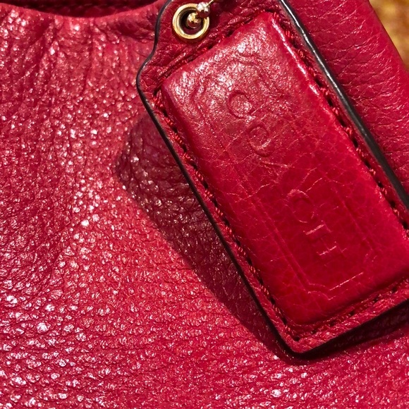 COACH Madison Phoebe Tumbled Red Leather Copper Lining 3 Section Shoulder Bag - Picture 8 of 16